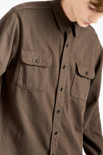 Organic Cotton Relax Fit Flannel Shirt in Coffee Brown