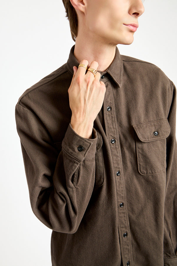 Organic Cotton Relax Fit Flannel Shirt in Coffee Brown