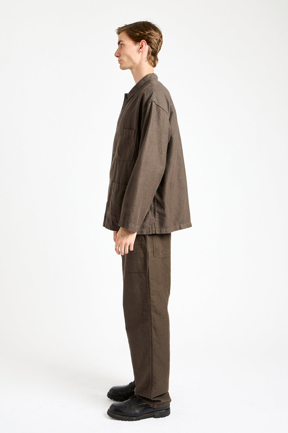 Relax Fit Cotton Linen Moleskin Fatigue Pants in Charcoal Gray