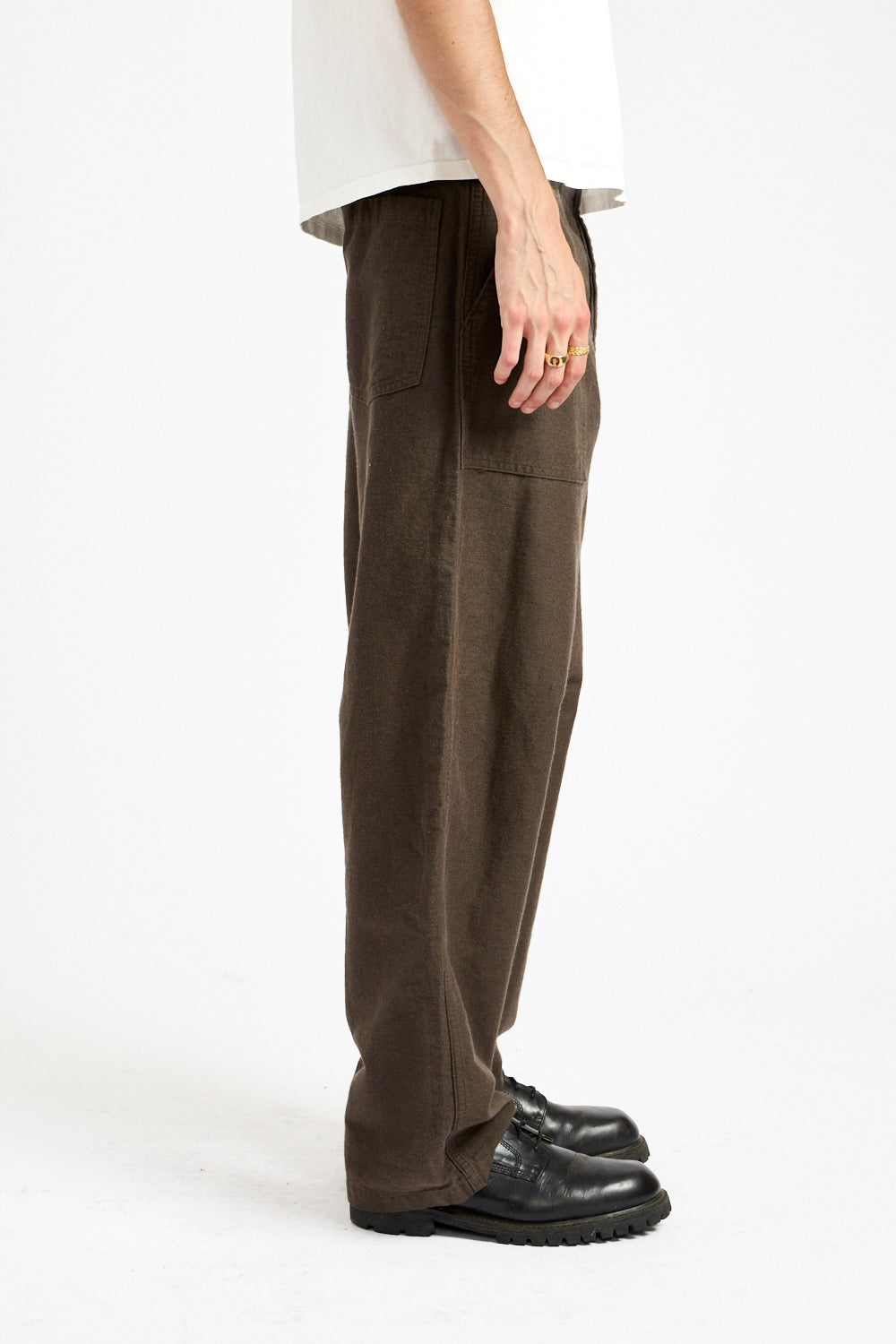 Relax Fit Cotton Linen Moleskin Fatigue Pants in Charcoal Gray