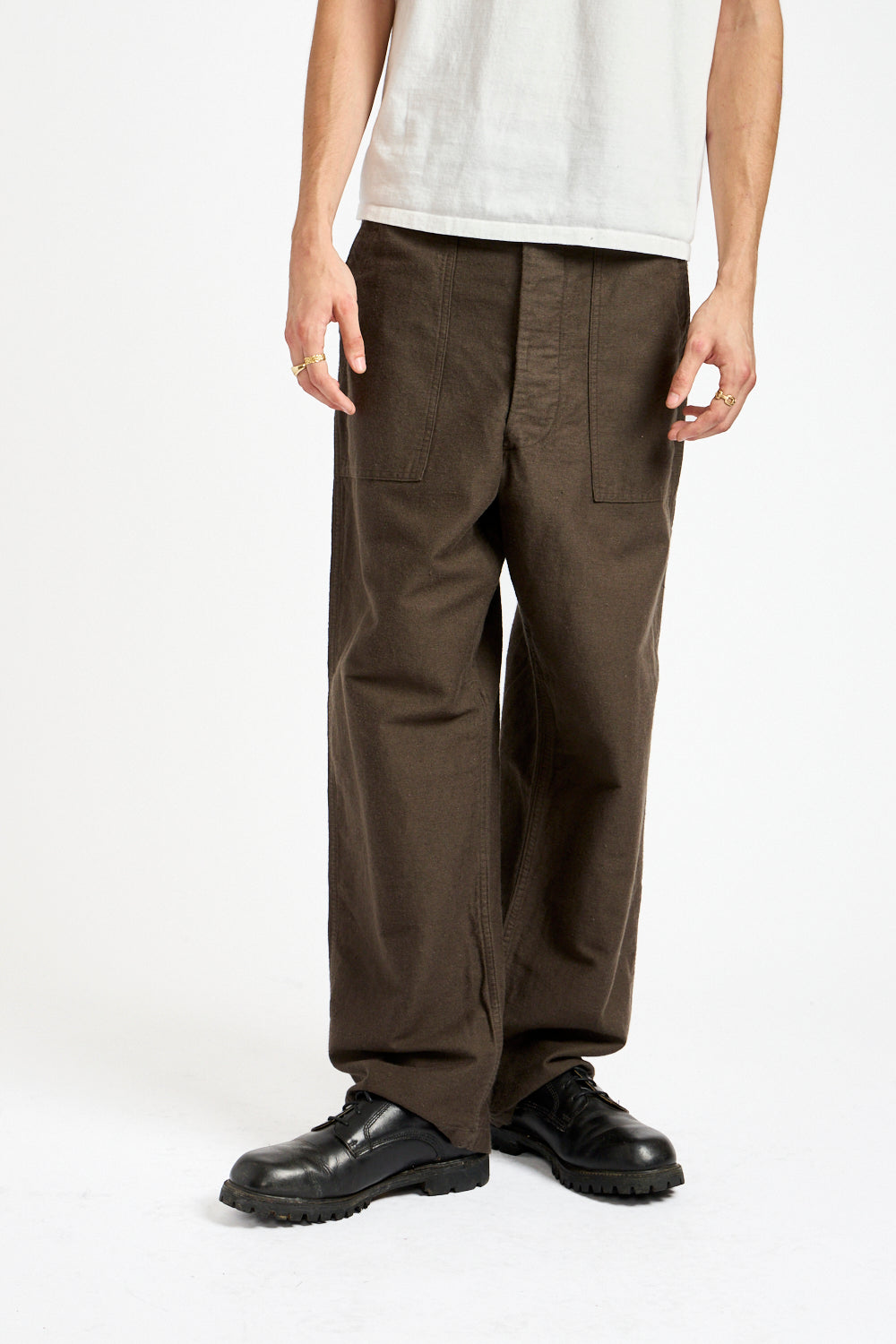 Relax Fit Cotton Linen Moleskin Fatigue Pants in Charcoal Gray