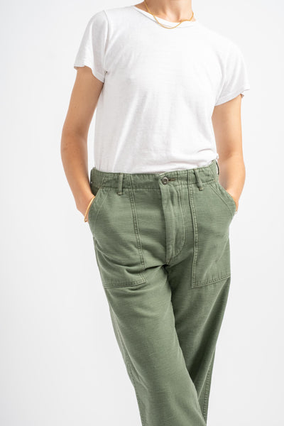 Short Length Fatigue Pants in Green Used Wash