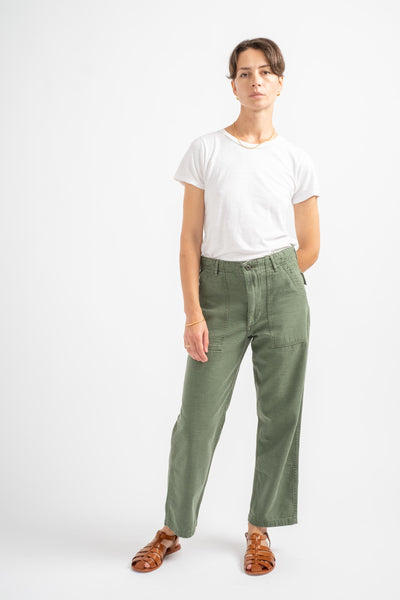 Short Length Fatigue Pants in Green Used Wash