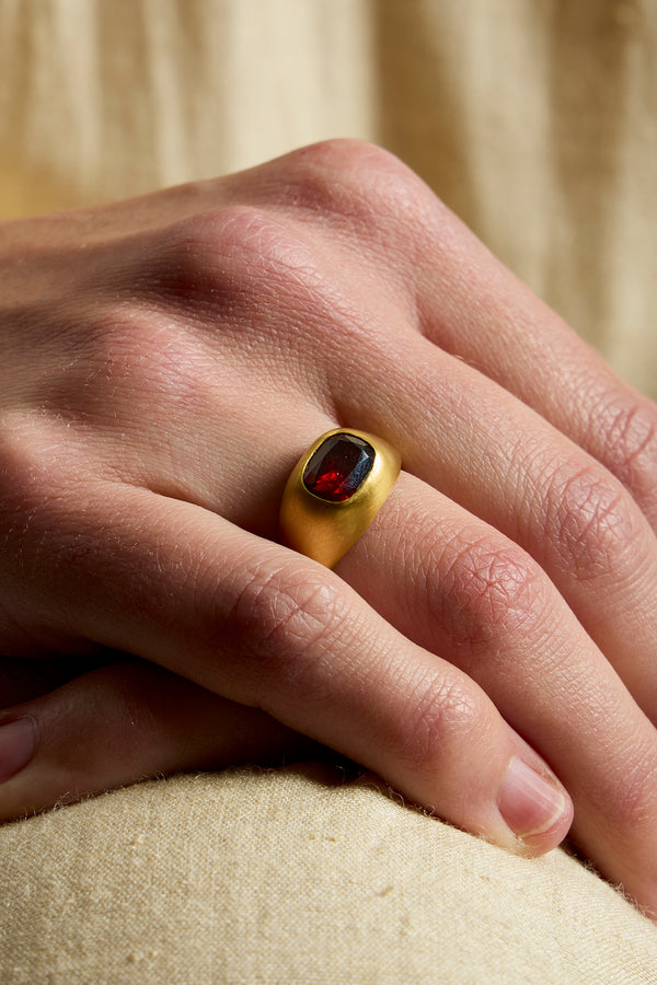 Faceted Spessartite Garnet Cushion Roz Ring