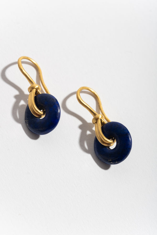 Small Lapis Discus Earrings