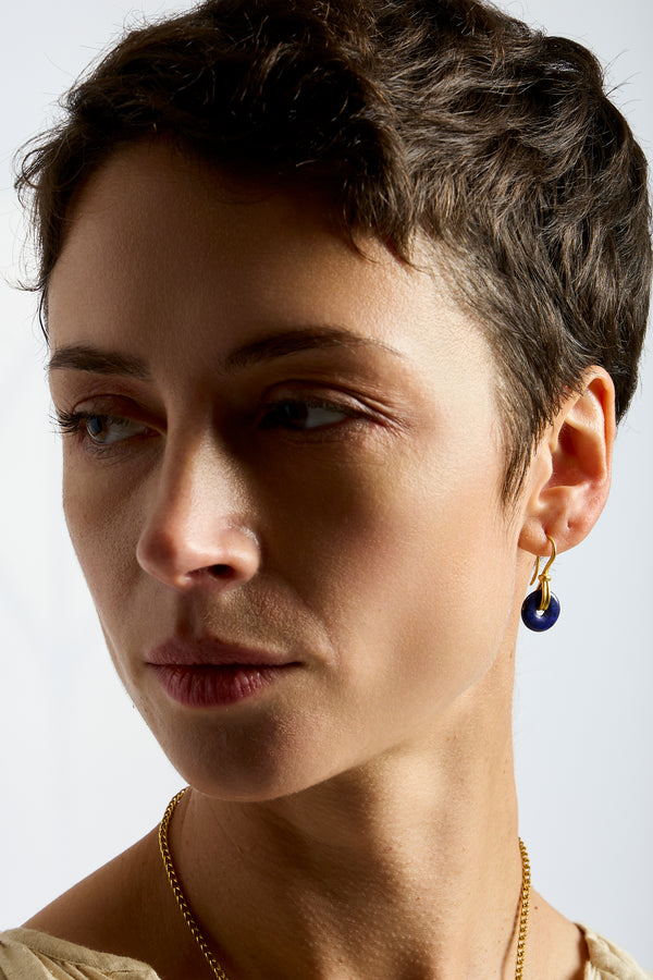 Small Lapis Discus Earrings