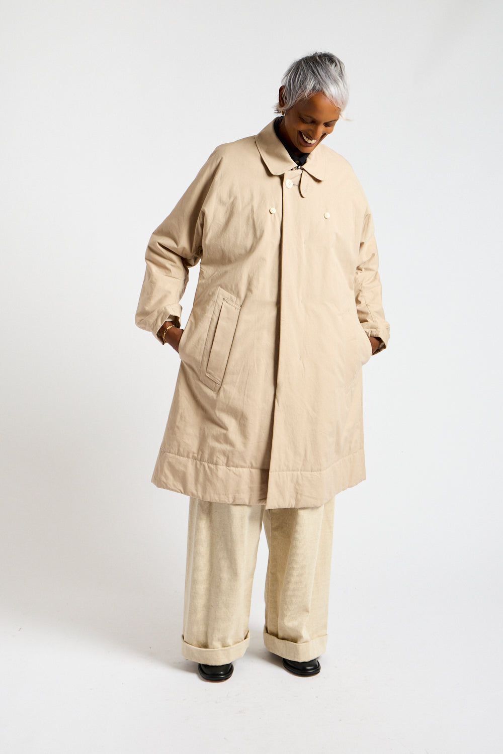 Padded Frock Coat in Tea Beige