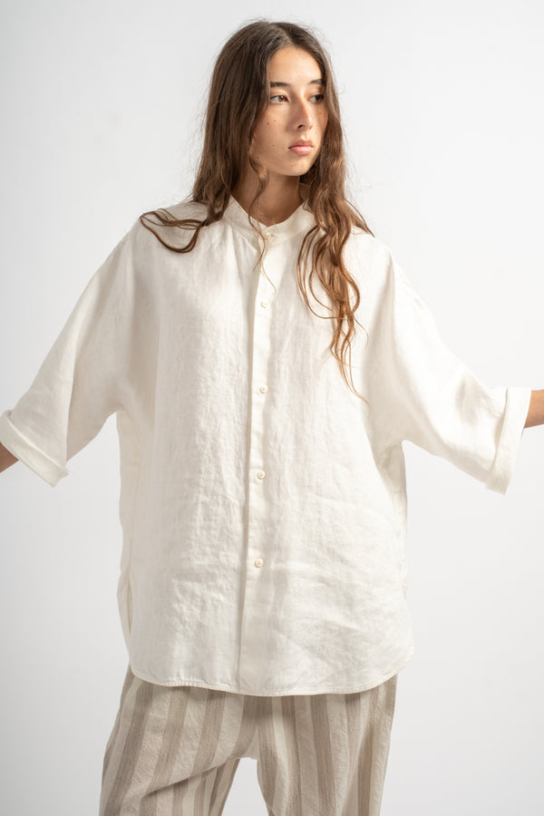 Round Collar 3/4 Sleeve Shirt in Off White