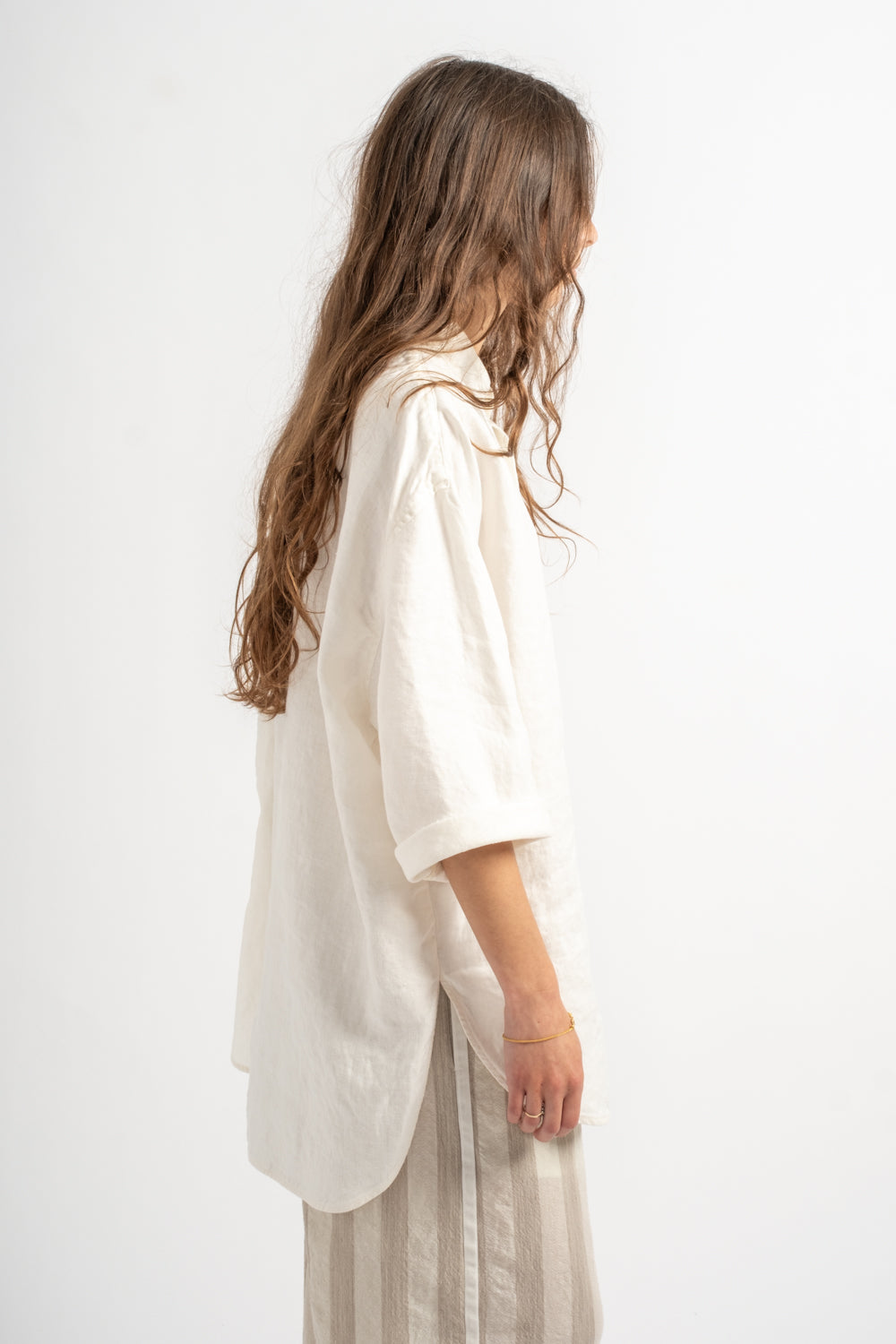 Round Collar 3/4 Sleeve Shirt in Off White