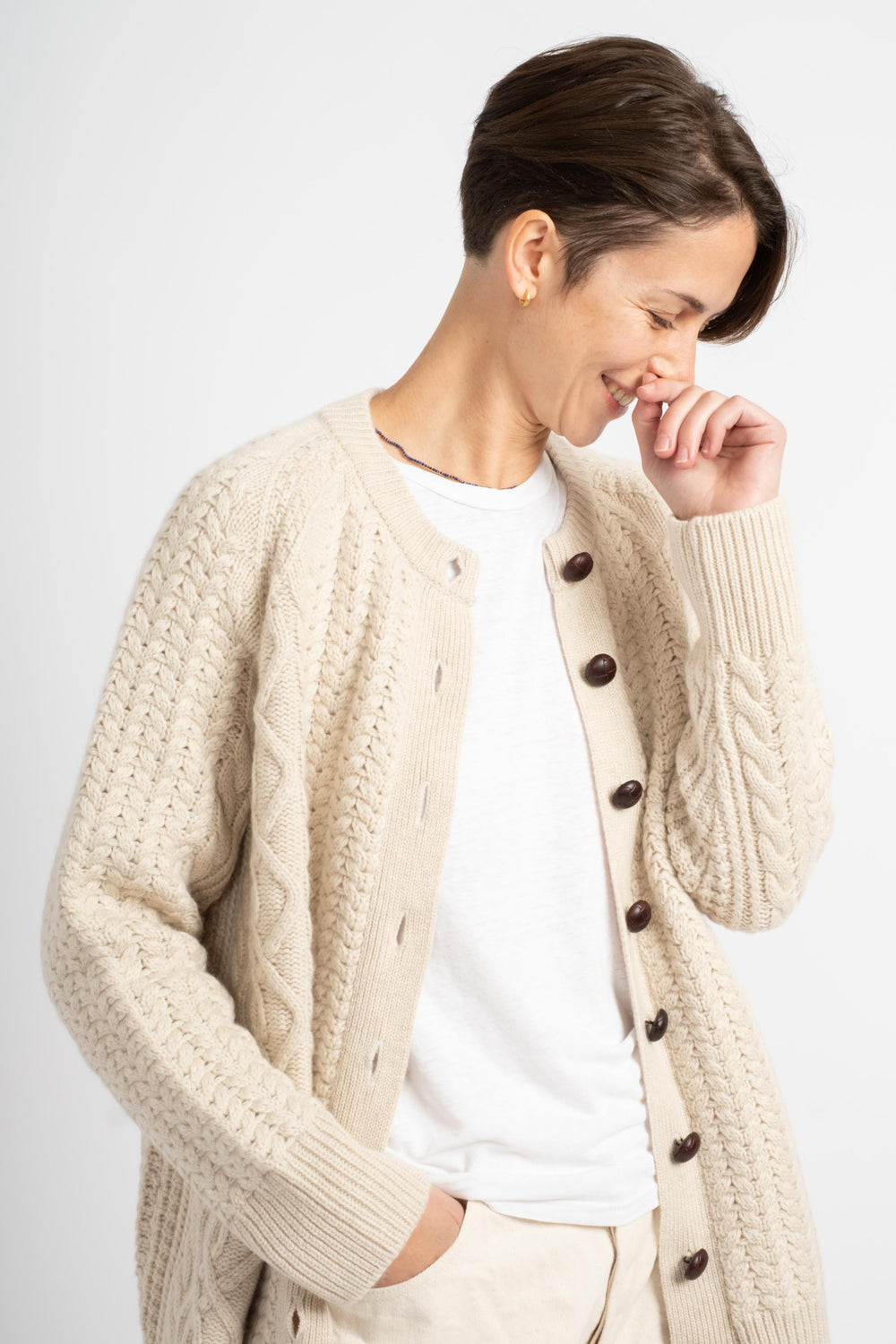 The Cable Cardigan in Alabaster