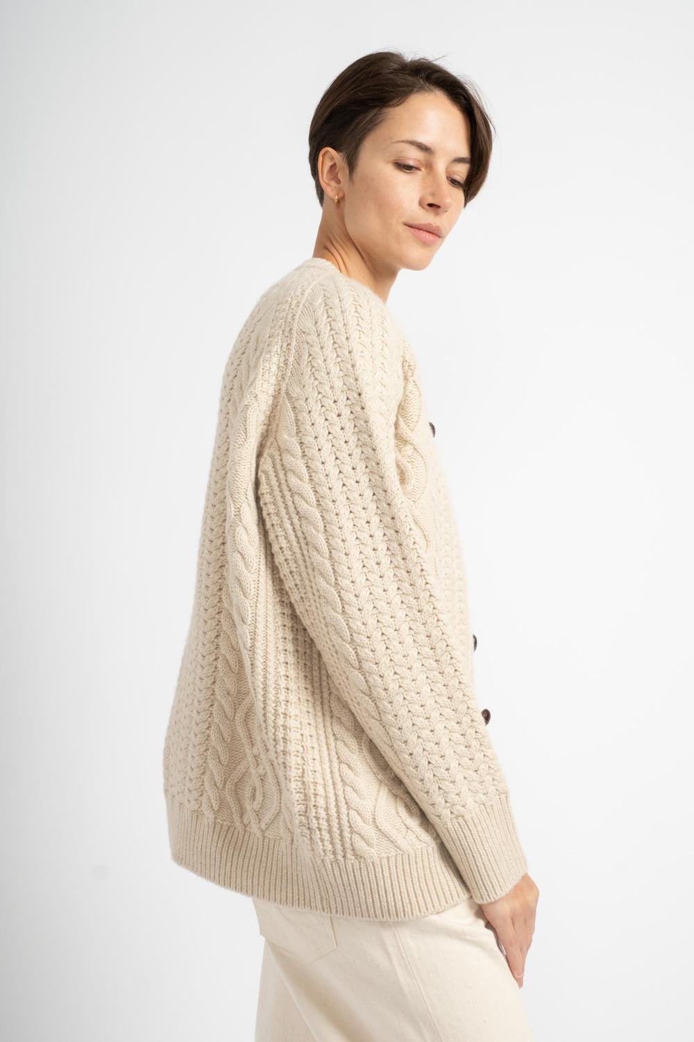 The Cable Cardigan in Alabaster