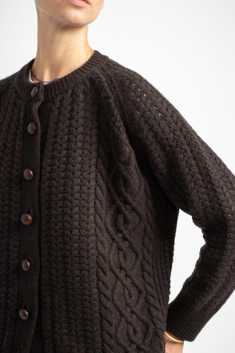 The Cable Cardigan in Ebony