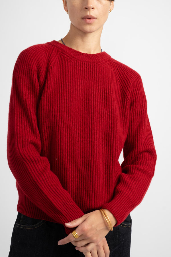 The Ribbed Crewneck in Garnet