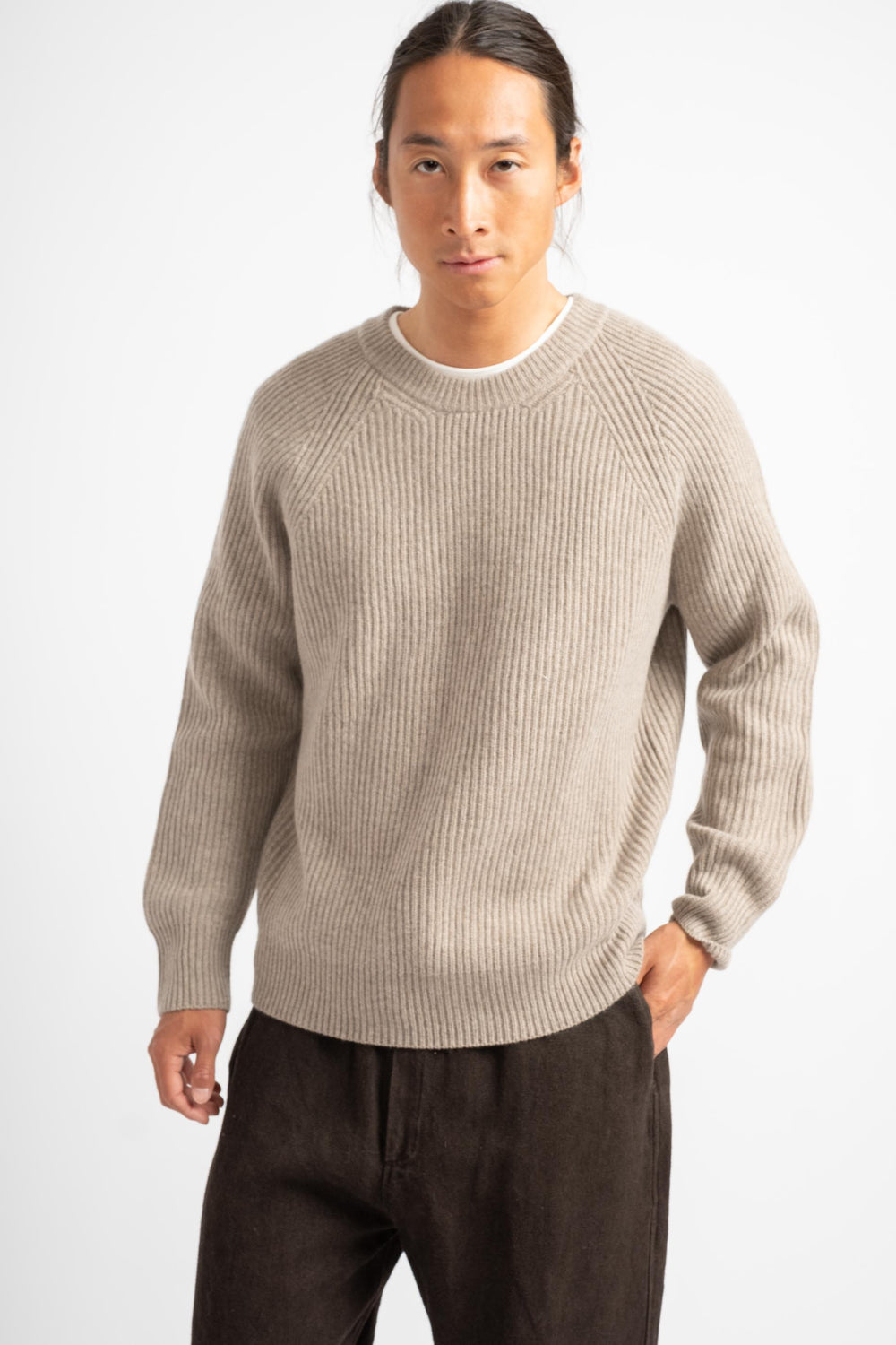 The Ribbed Crewneck in Toast