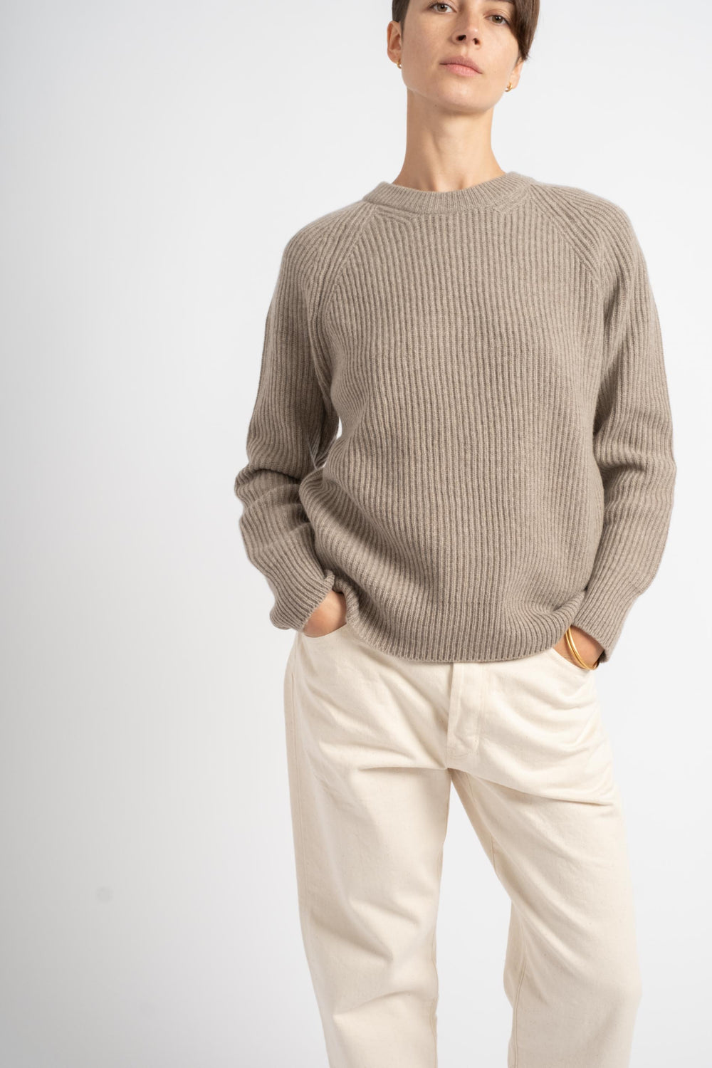 The Ribbed Crewneck in Toast