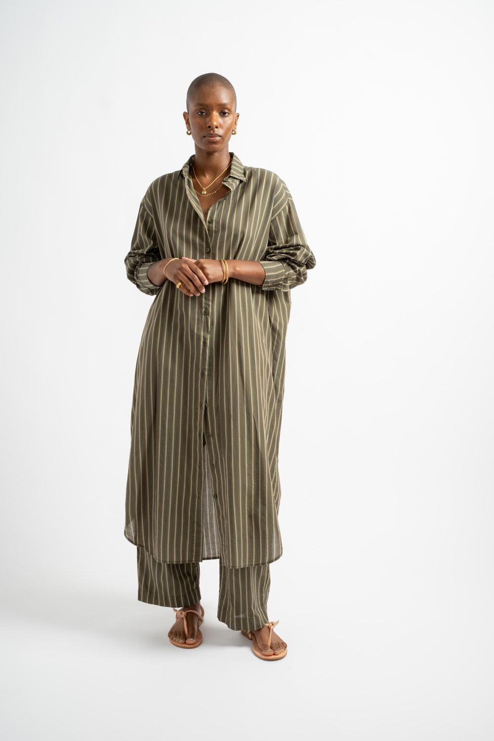 The Shirt Dress in Deadstock Green Stripe