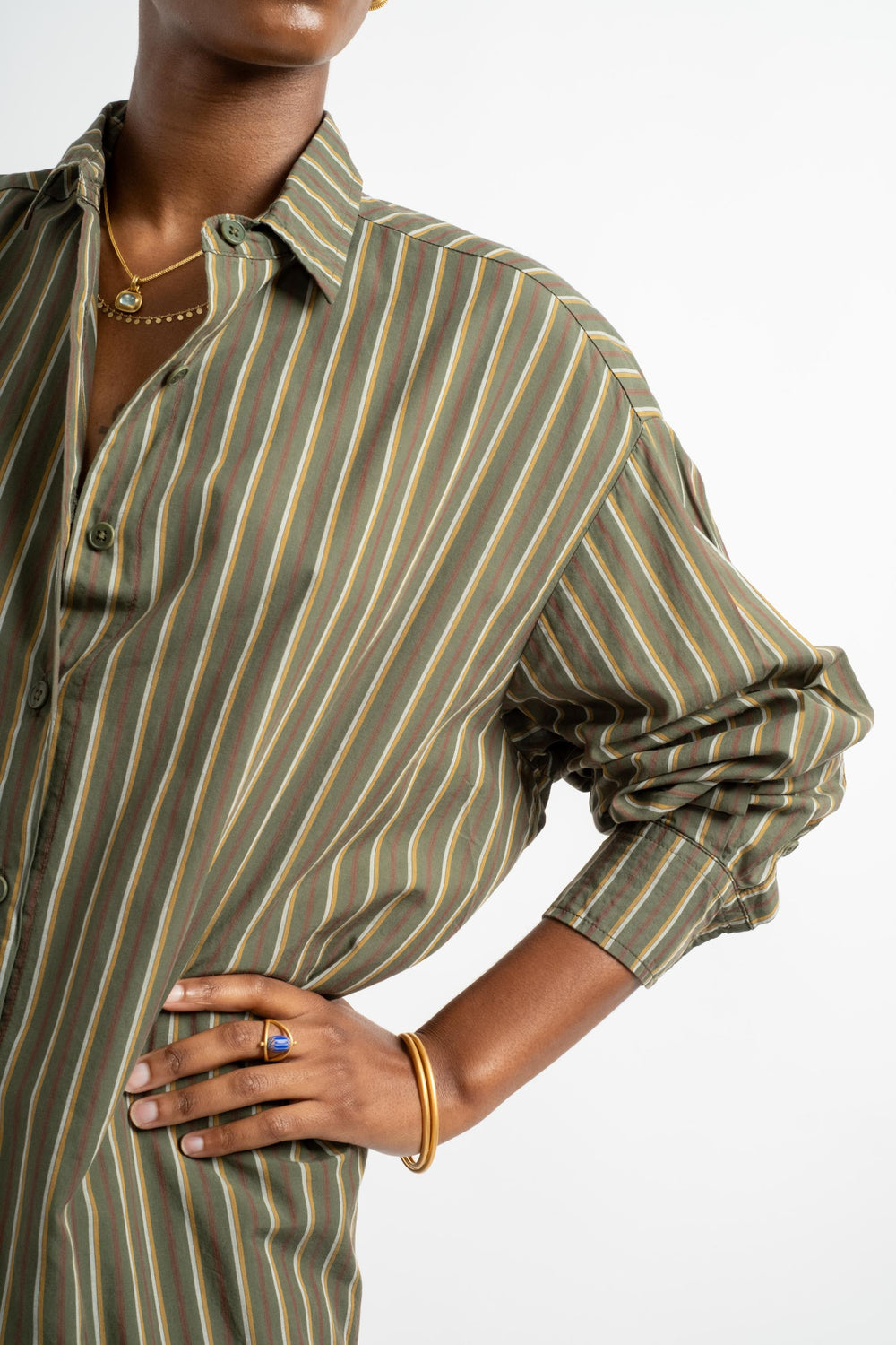 The Shirt Dress in Deadstock Green Stripe