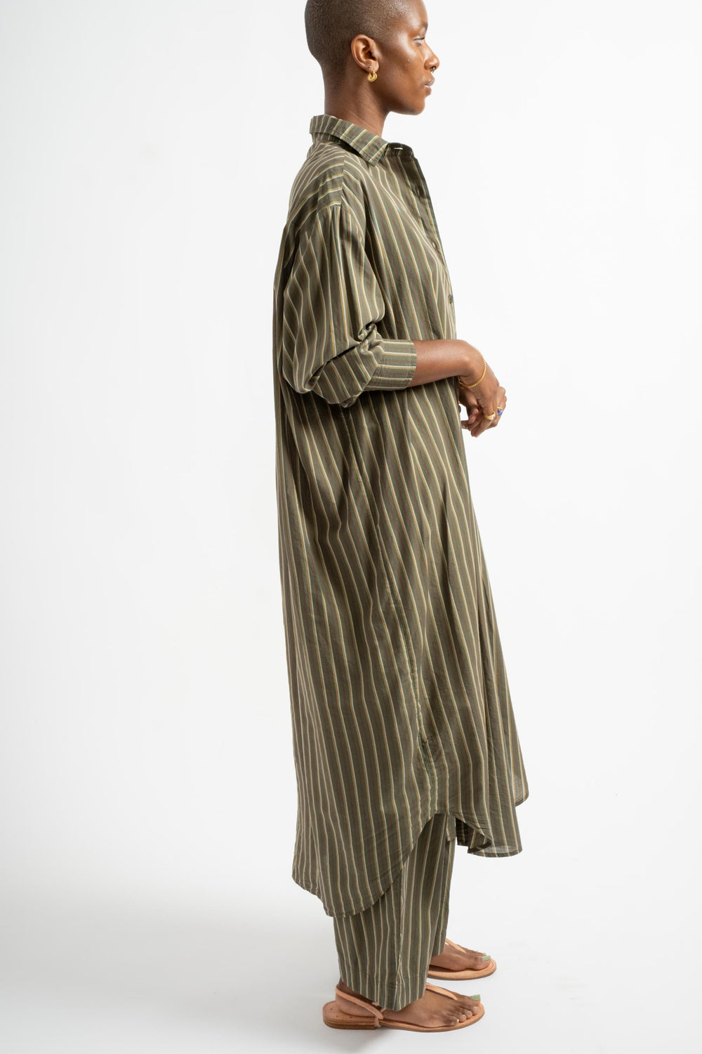 The Shirt Dress in Deadstock Green Stripe