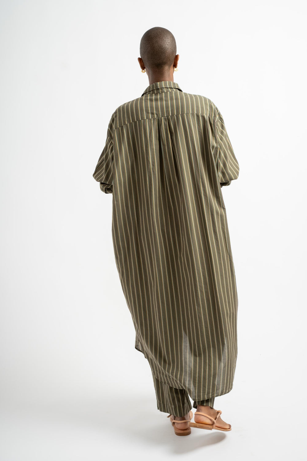 The Shirt Dress in Deadstock Green Stripe