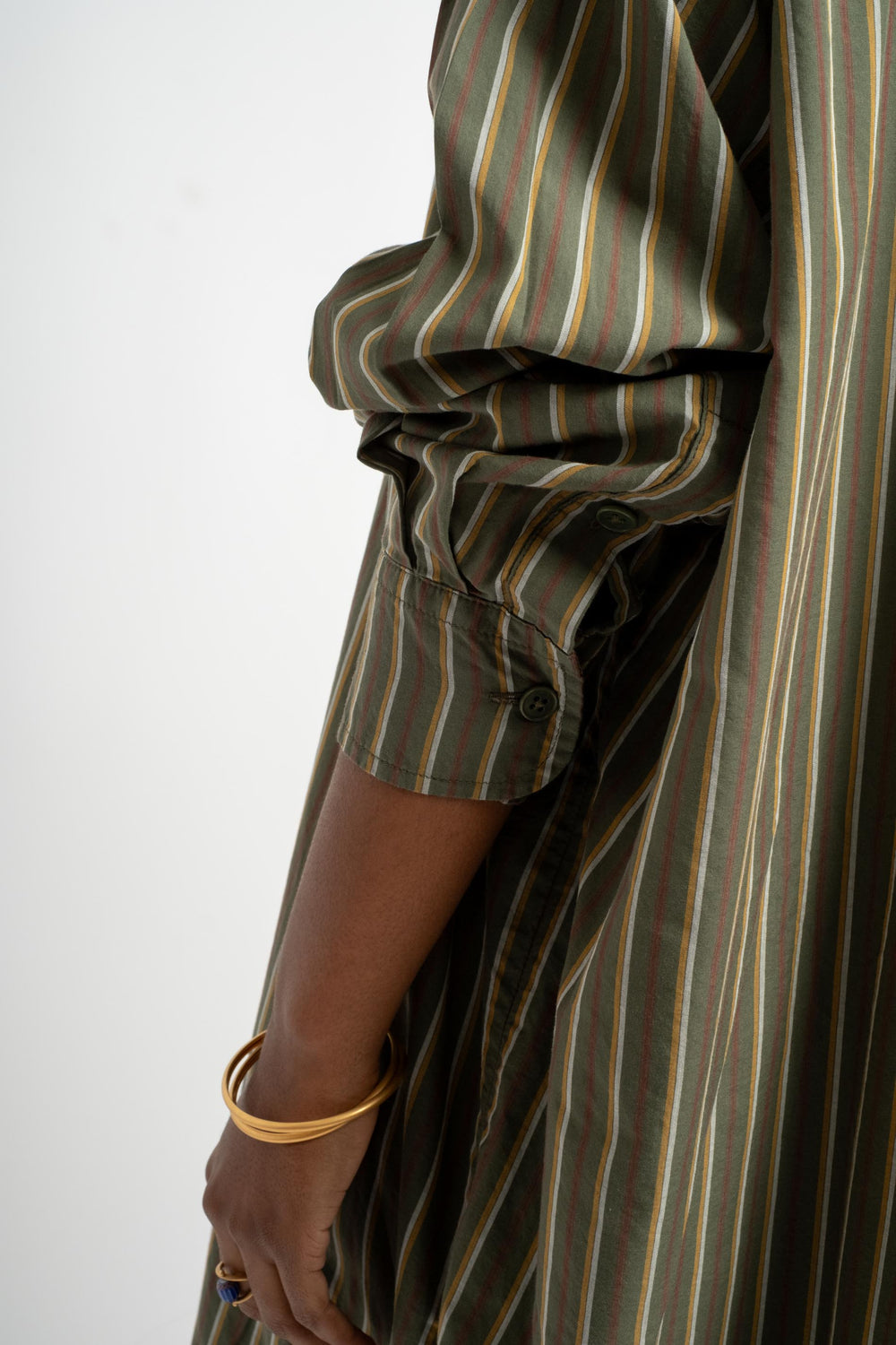 The Shirt Dress in Deadstock Green Stripe
