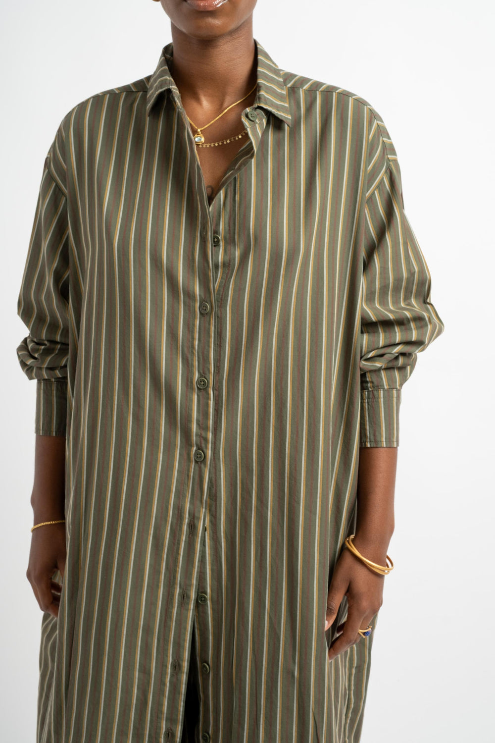 The Shirt Dress in Deadstock Green Stripe