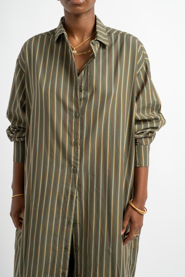 The Shirt Dress in Deadstock Green Stripe