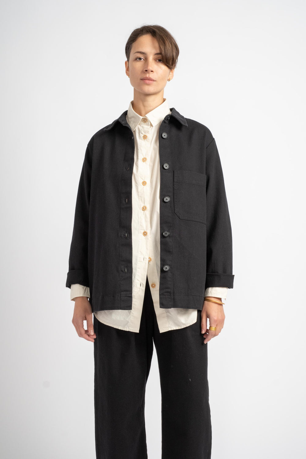 The Shirt Jacket in Deadstock Black Twill