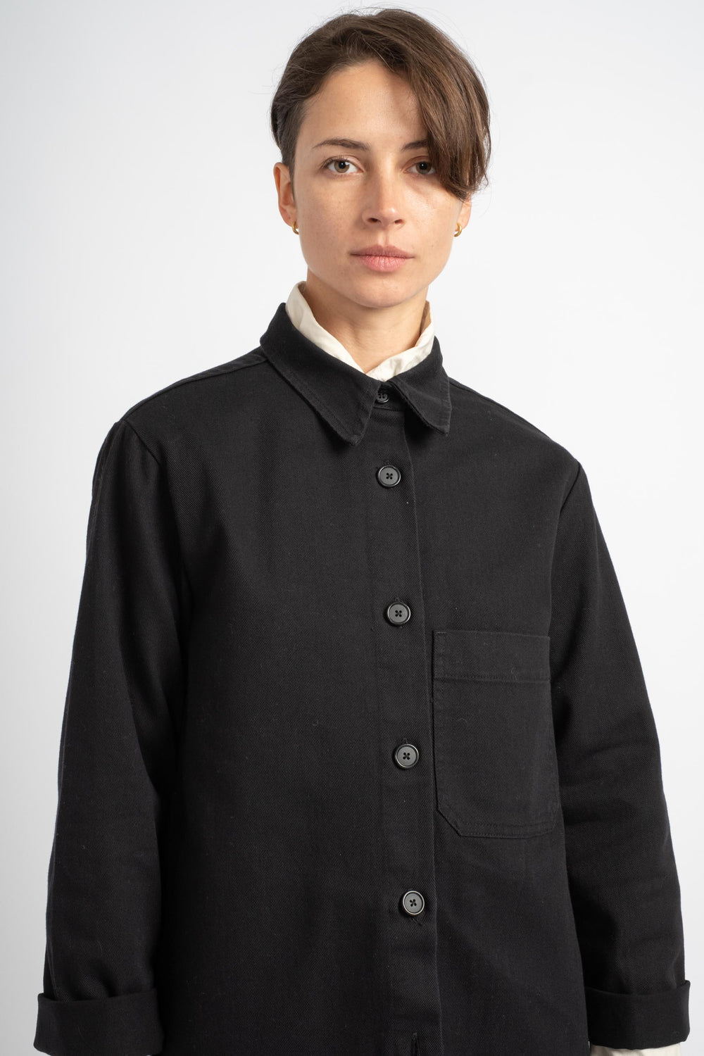 The Shirt Jacket in Deadstock Black Twill