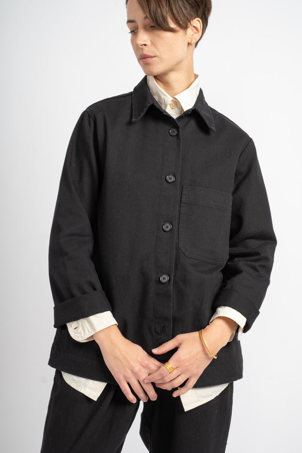 The Shirt Jacket in Deadstock Black Twill