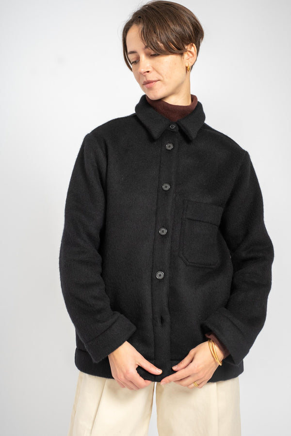 The Shirt Jacket in Deadstock Black Wool