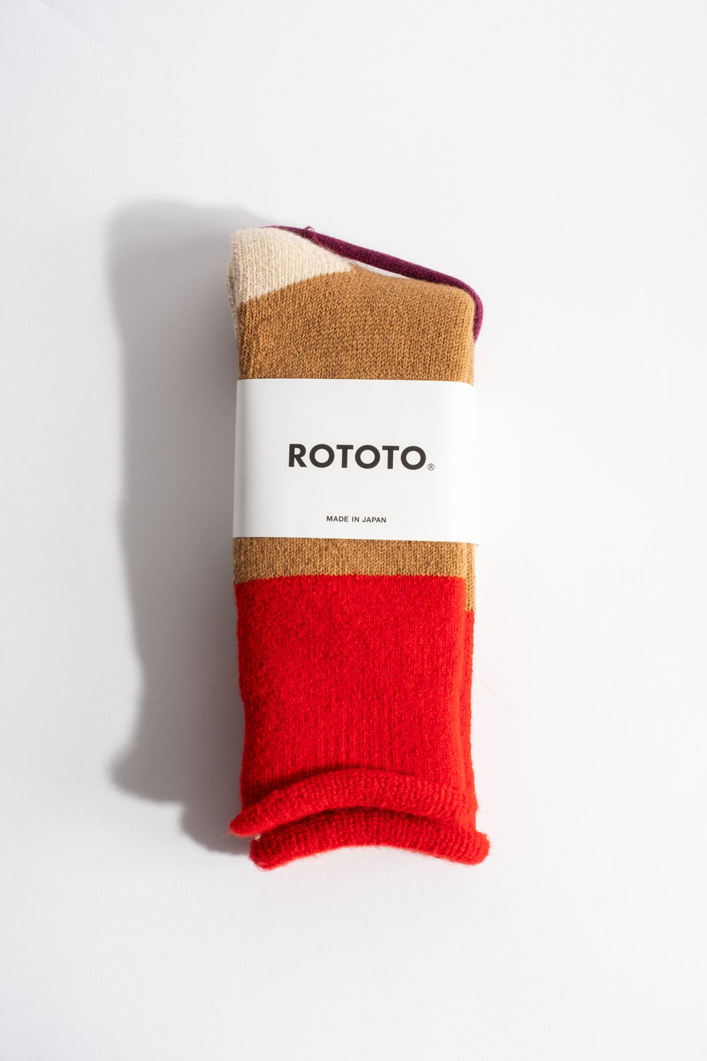 Chunky Pile Boot Sock in Red + Camel