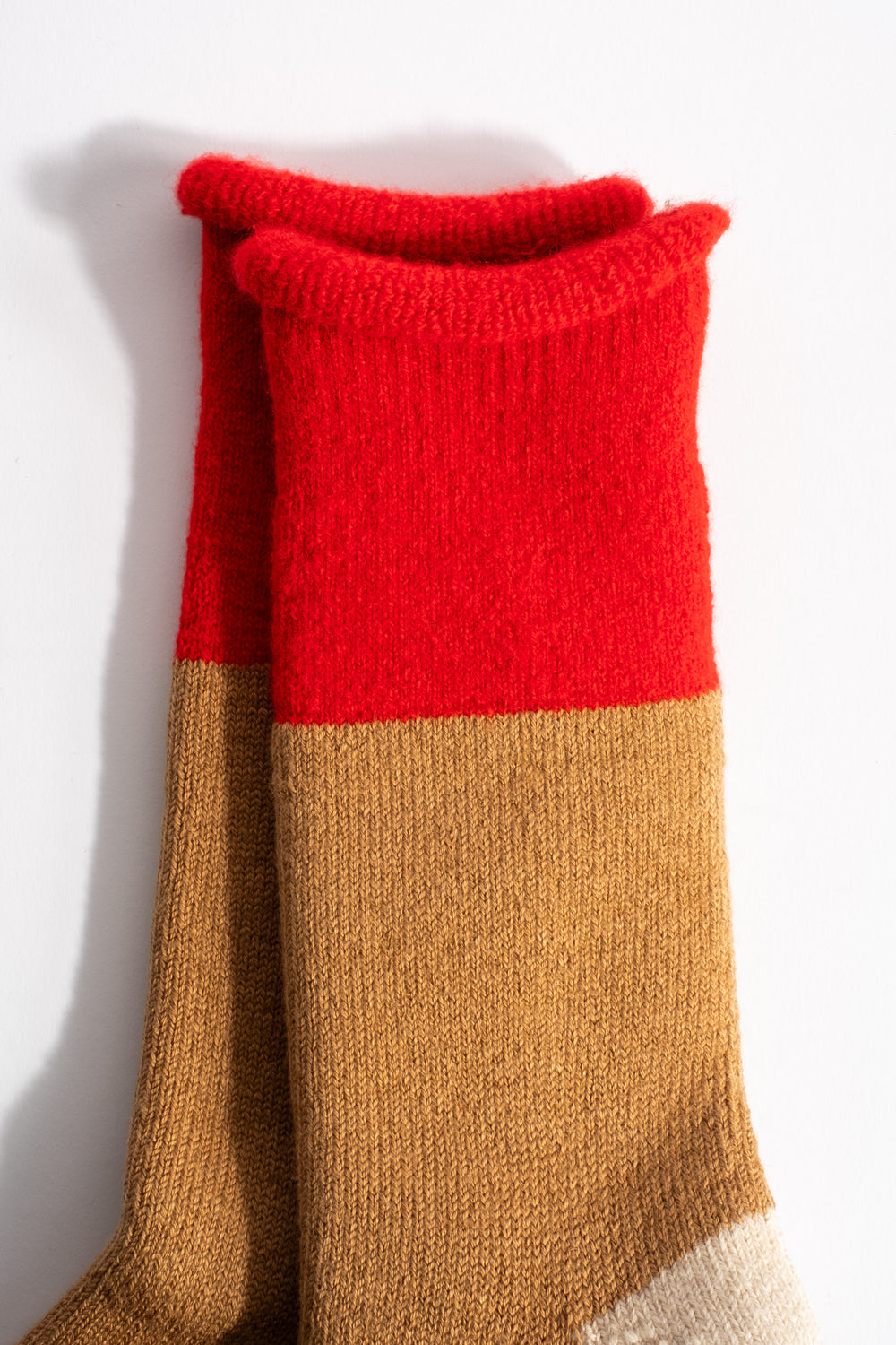 Chunky Pile Boot Sock in Red + Camel