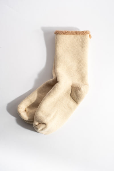 Double Face Cozy Sleeping Sock in Ivory + Beige