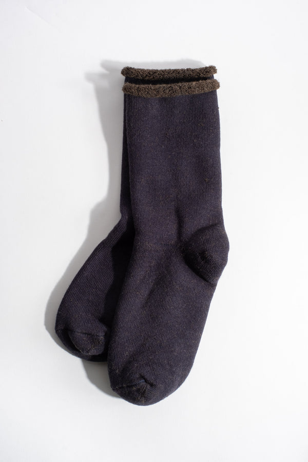 Double Face Cozy Sleeping Sock in Navy + Brown