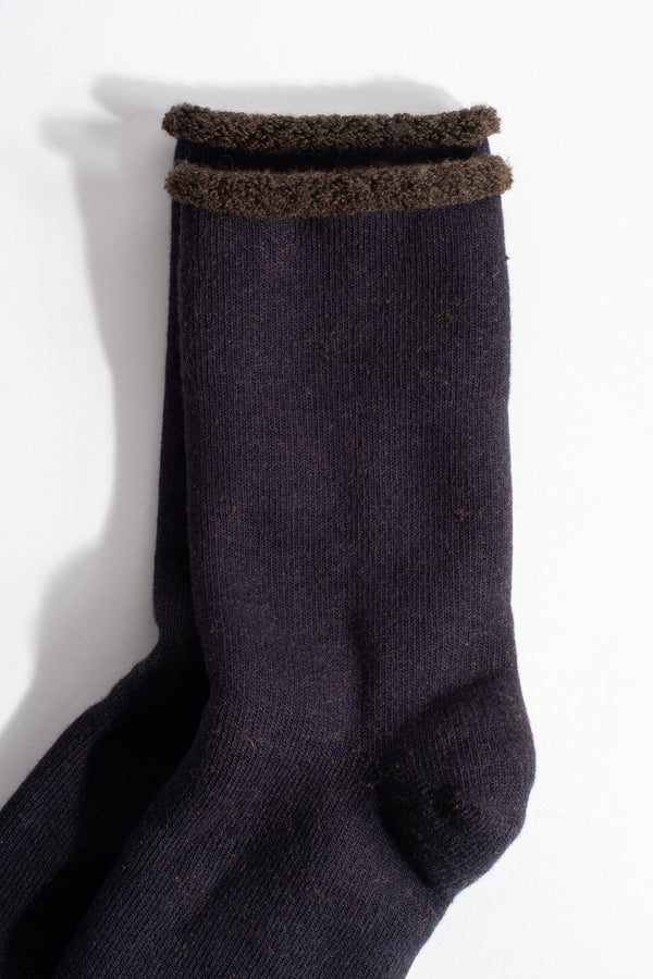 Double Face Cozy Sleeping Sock in Navy + Brown