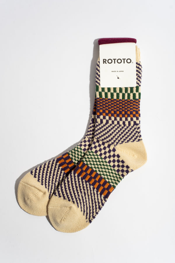 Check + Step Socks in Blueberry