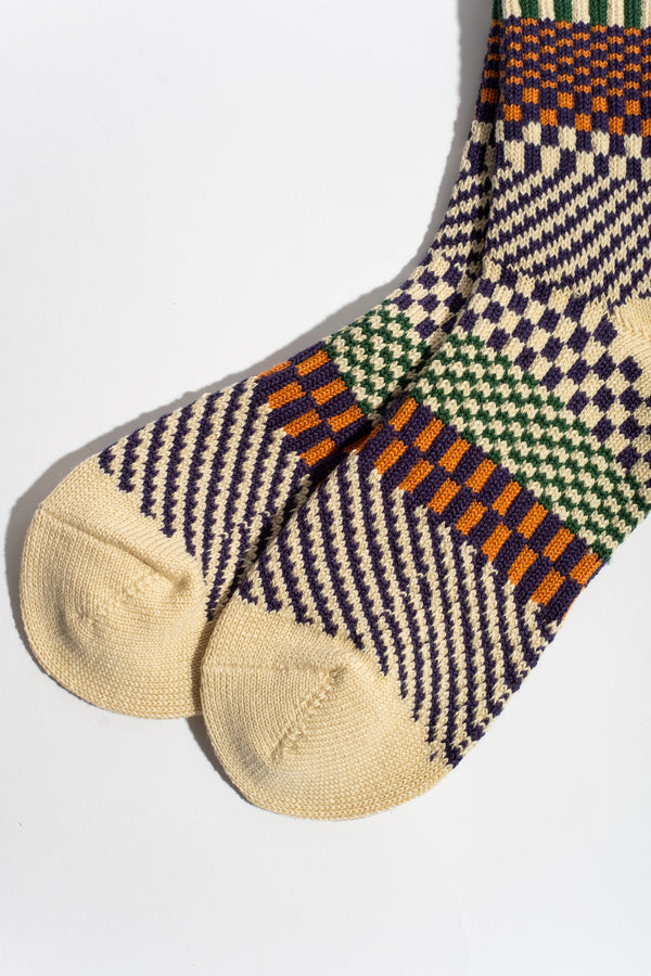 Check + Step Socks in Blueberry