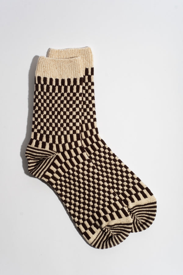 Checkerboard Pattern Sock in Brown