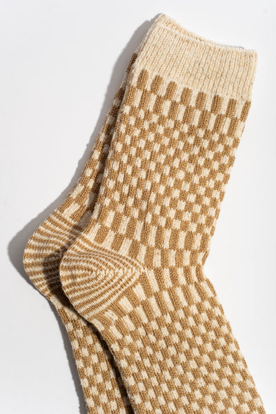 Checkerboard Pattern Sock in Khaki