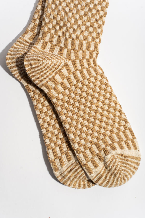 Checkerboard Pattern Sock in Khaki
