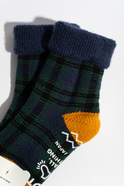 Comfy Room Check Sock in Navy + Green