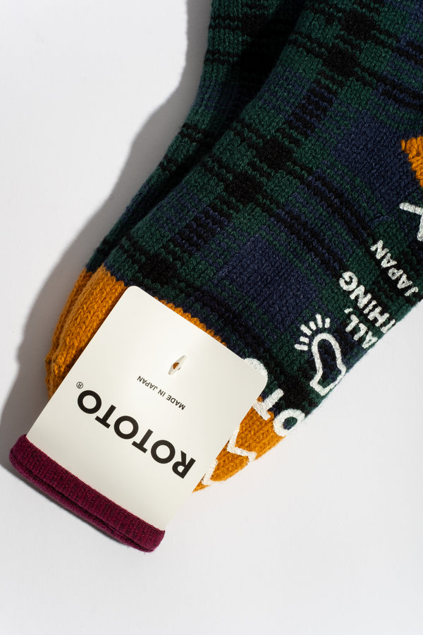 Comfy Room Check Sock in Navy + Green