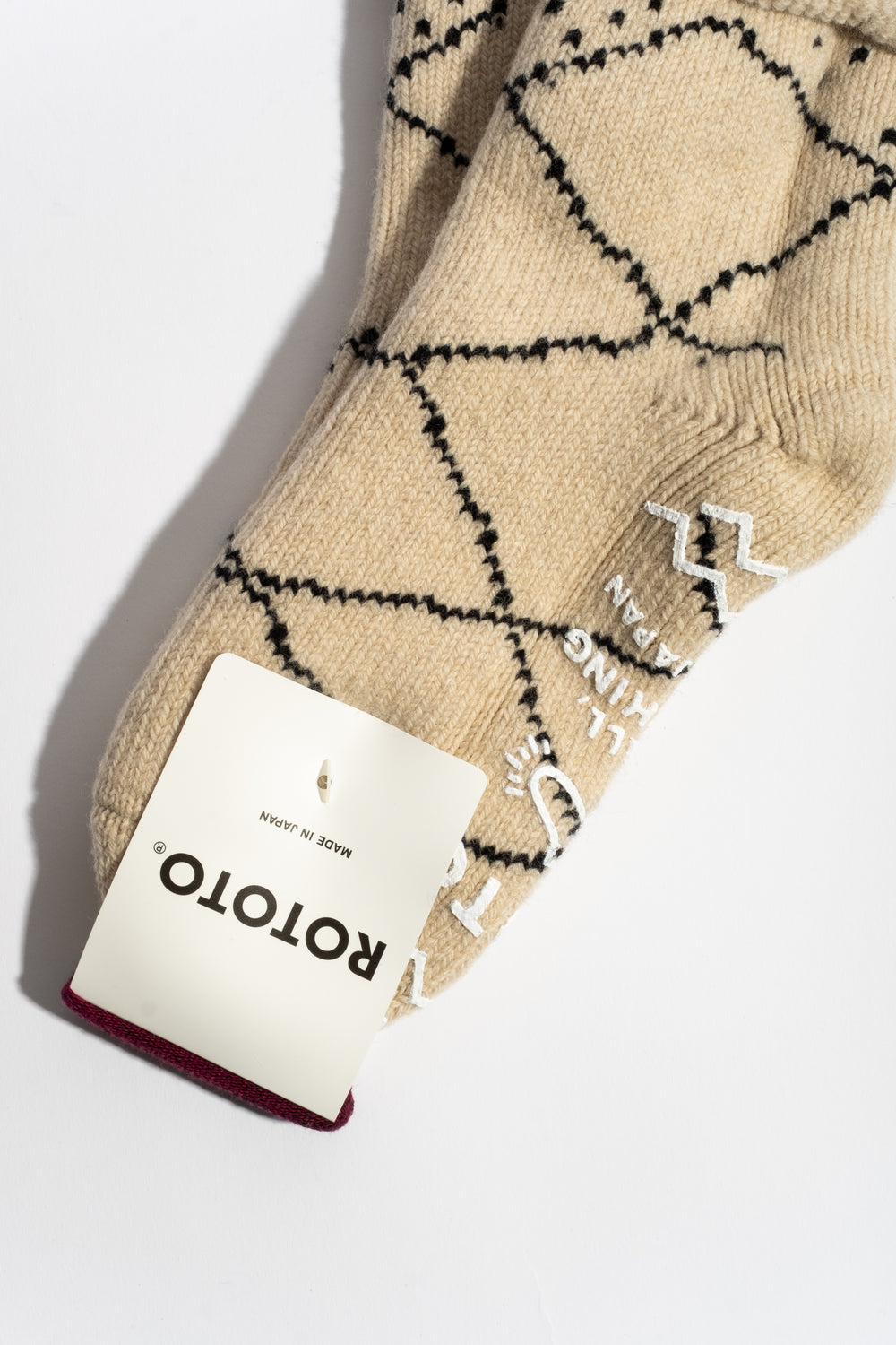 Merino Lambs Wool Room Sock in Ecru + Black