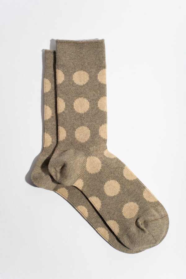 Porthole Dot Sock in Gray + Beige