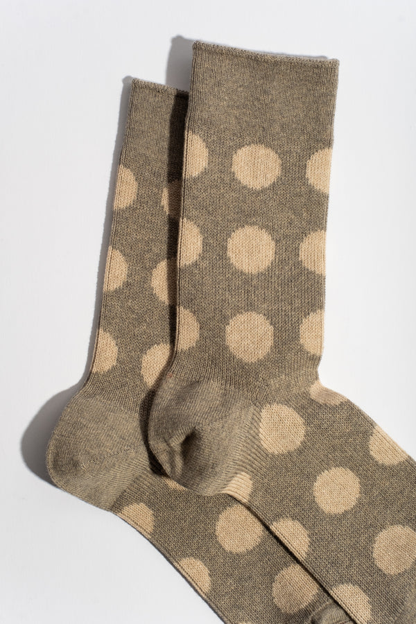 Porthole Dot Sock in Gray + Beige