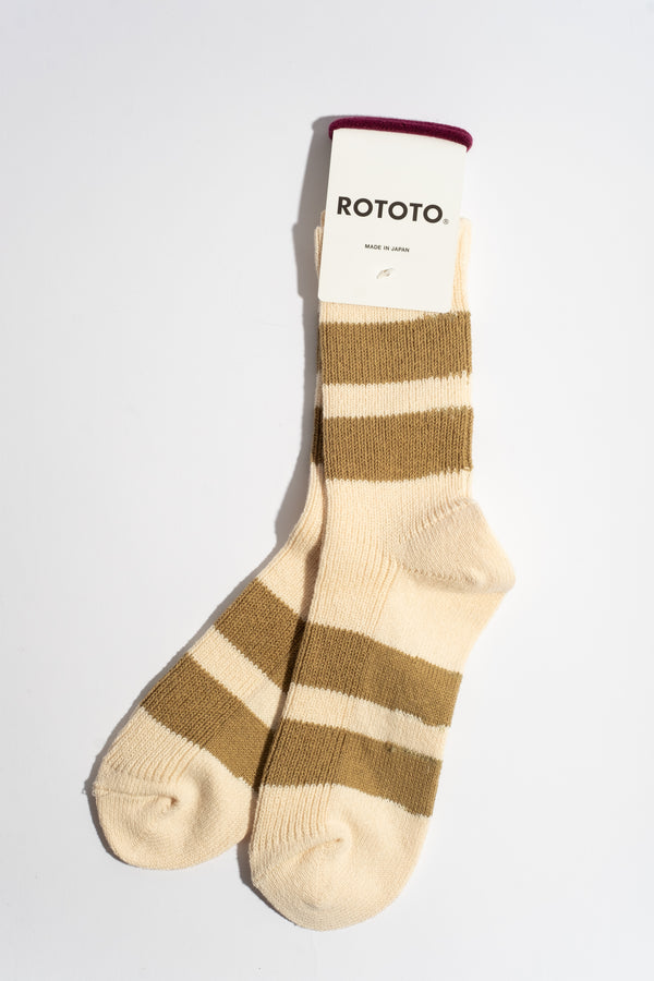 Recycled Cotton Stripe Sock in Ecru + Khaki