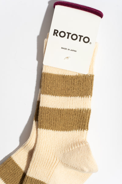Recycled Cotton Stripe Sock in Ecru + Khaki