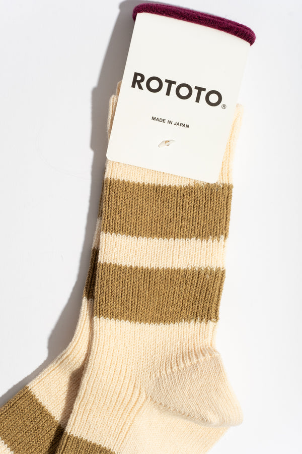 Recycled Cotton Stripe Sock in Ecru + Khaki