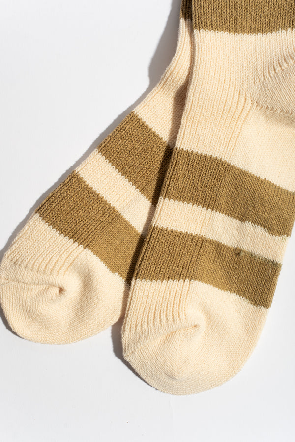 Recycled Cotton Stripe Sock in Ecru + Khaki
