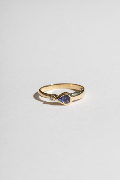 14K Diamond and Tanzanite Teardrop Ring Front